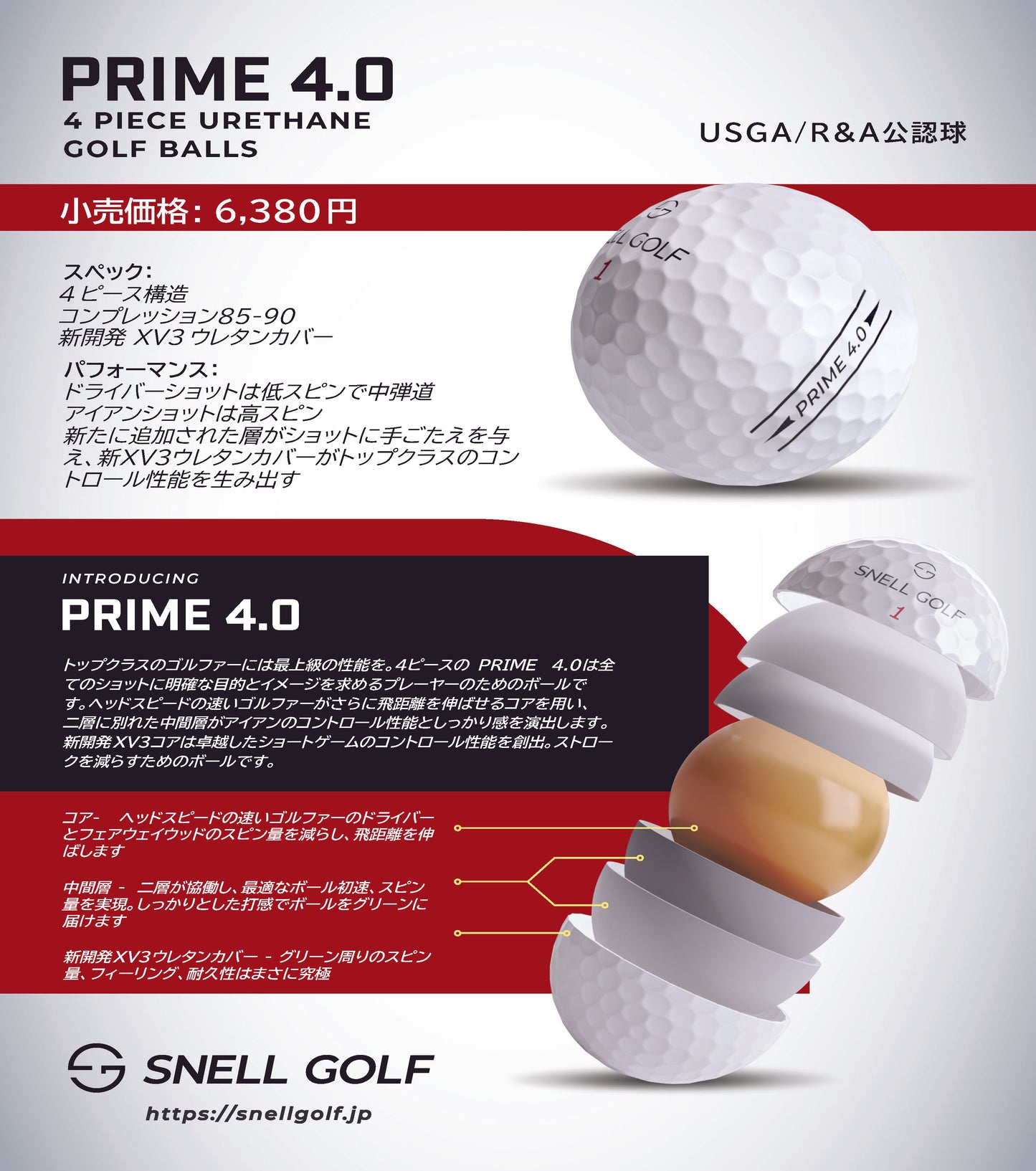 Snell Golf テスティングパック PRIME 2.0/3.0/4.0(白)各1スリーブ